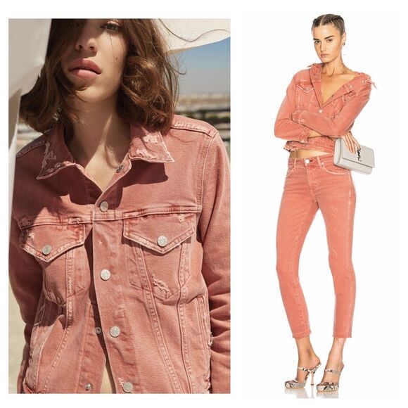 NWT AMO denim jean jacket Size M distressed rust coral Country Nashville Rodeo - Picture 4 of 16